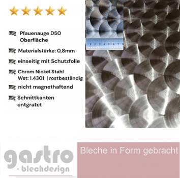 Edelstahl Blech Pfauenauge. D50 marmoriert Gastroblech als Spritzschutz